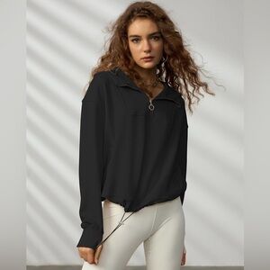 Cropped Hoodie Quarter Zip Pullover Long Sleeve Sweatshirts Sweaters Hoodie